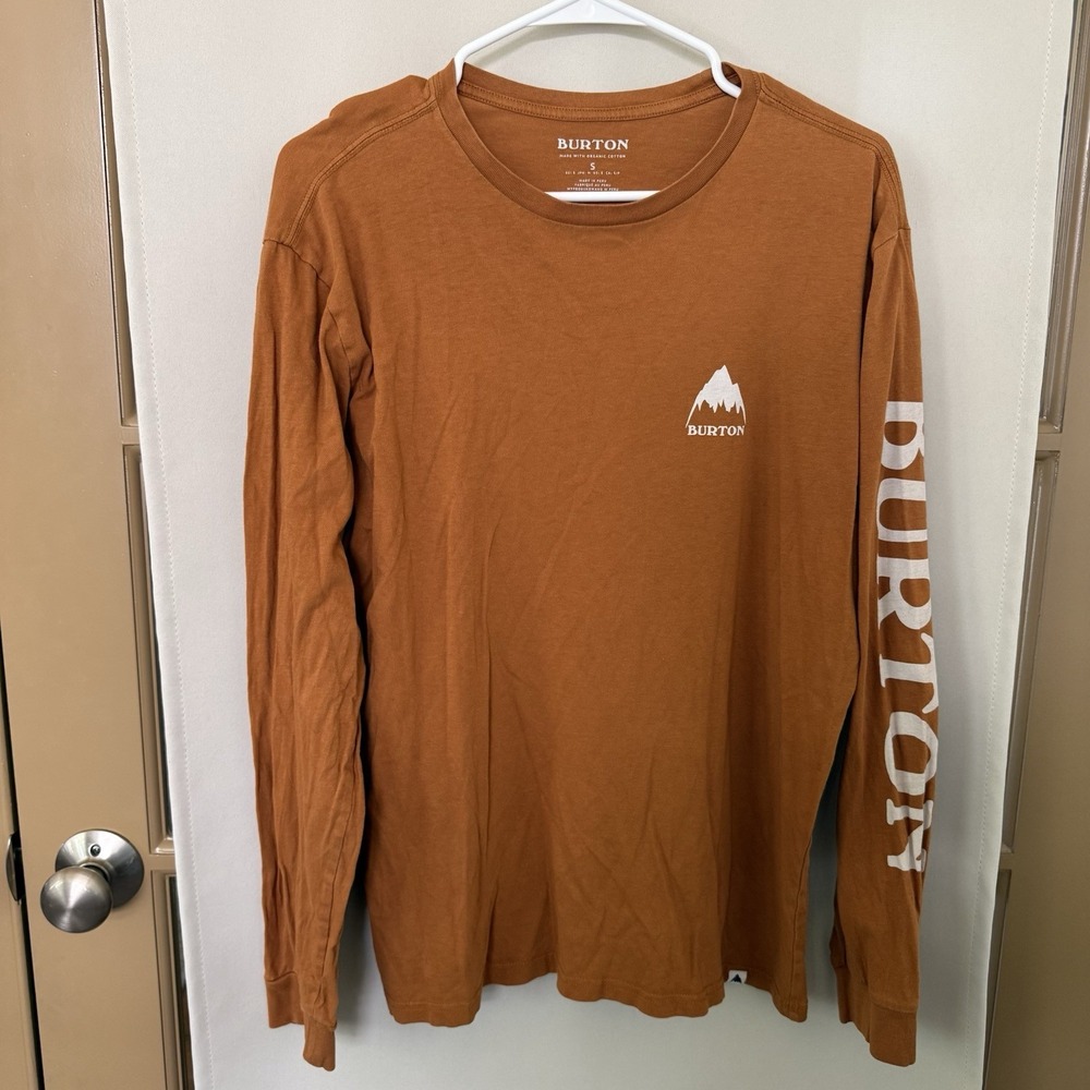 Burton Men's Small Orange Logo Crewneck Long Sleeve Tee T-Shirt Top